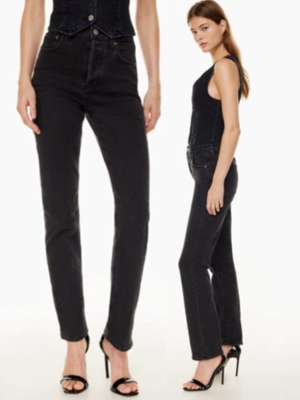 Aritzia Denim Forum Arlo High Rise Straight Jeans Organic Cotton 29 Charcoal